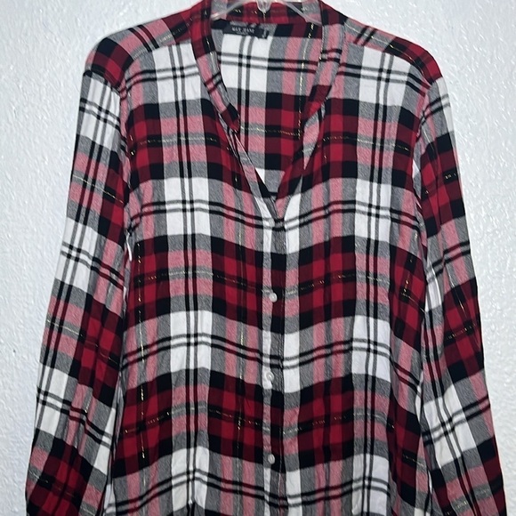 Max Jeans soft red and white flannel button front shirt size 1X - Picture 2 of 9